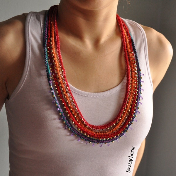 Multi strand necklace, tribal jewelry, hippie necklace, masai necklace, double sided necklace, braided necklace, colorful necklace, kette