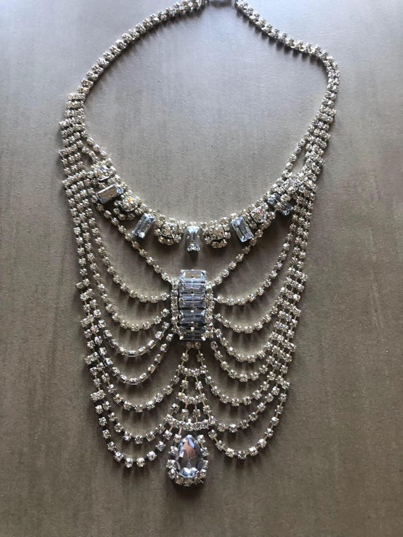 Film Noir French style Rhinestone Dark Bohemian collar Old World Glamour draping Necklace 20