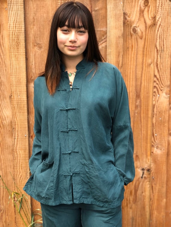 Forest Green Silk Kung Fu Pajamas