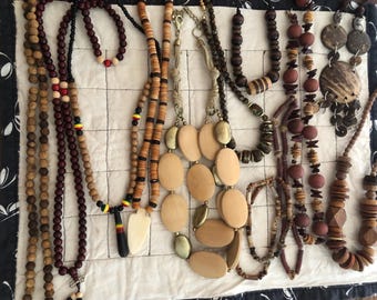 Lot of 12 wooden Earthy Boho Hippy Necklaces for love or resale