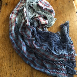 Vintage Free People Tartan and Lace Ombre shawl unique RARE image 1