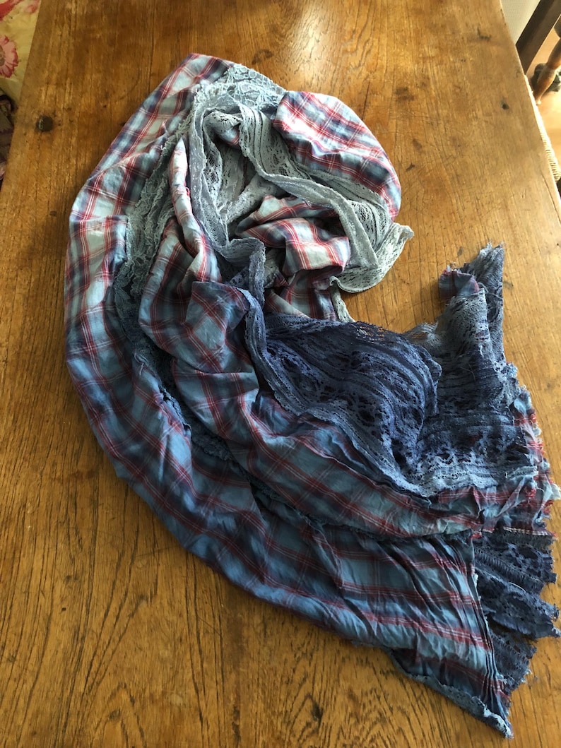 Vintage Free People Tartan and Lace Ombre shawl unique RARE image 1