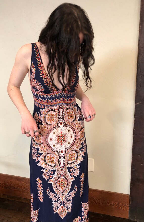 Indonesian Deep Plunge Maxi Festival Dress