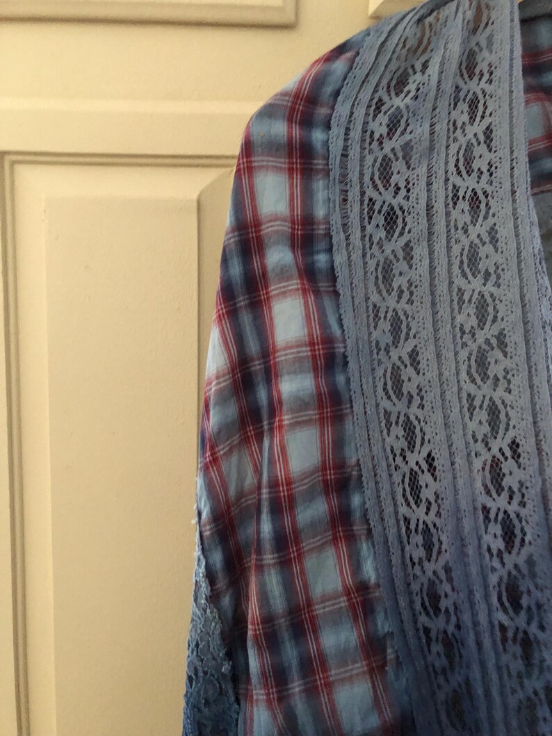 Vintage Free People Tartan and Lace Ombre shawl unique RARE image 8