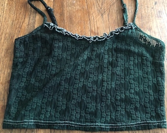 Portland Nirvana Grunge streetwear Camisole Core Bohemian green lace crop top size small