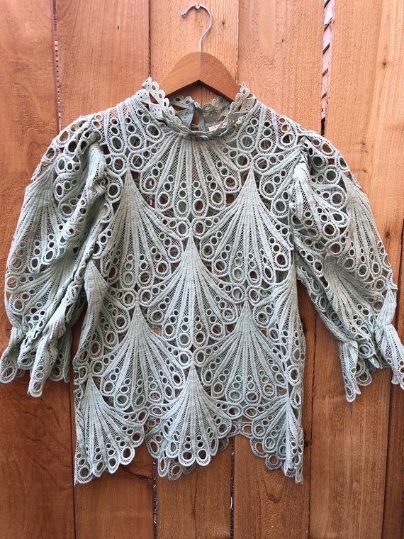 Beautiful Sage Green Peekaboo Lace Victorian Style