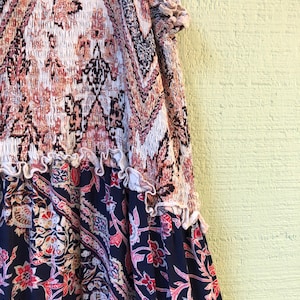 Boho Shirred Tube top dress Flowy Skirt with many ruffles