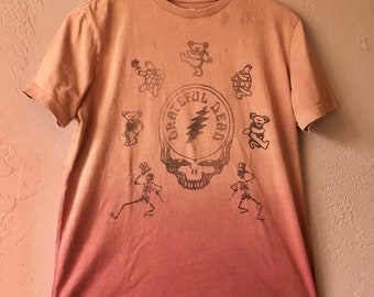 Camiseta teñida descolorida de Grateful Dead, talla pequeña, teñida a mano en color naranja