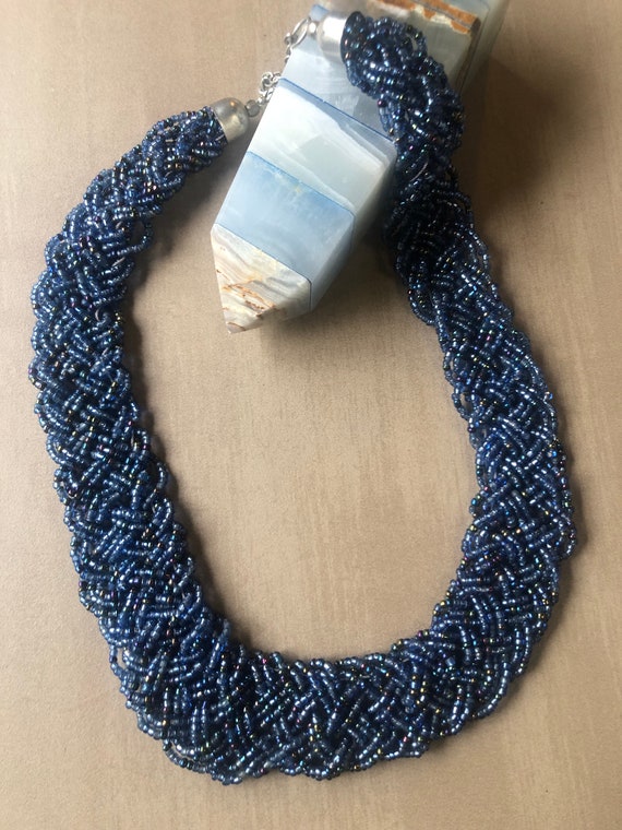 Beautiful Seed Beaded Braided Bib Necklace