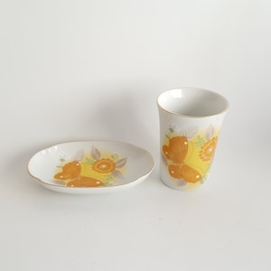 Orange Butterfly! Vintage Otagiri Retro Bathroom Tumbler & Soap Dish Made in Japan
