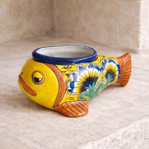 Folk Art Fish! Large Vintage Talavera Pottery Planter Pot Made in Mexico 13" long