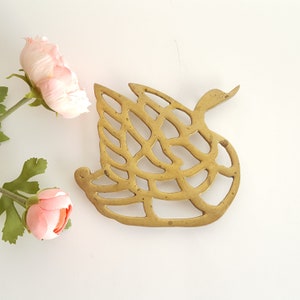 Golden Swan! Vintage Solid Brass Trivet Boho Home Decor