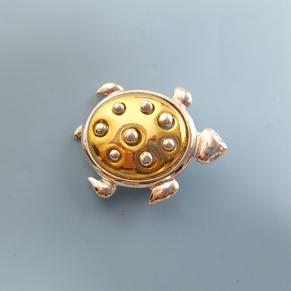 Cute Vintage Turtle Pin Brooch Gold & Silver Tone… - image 1