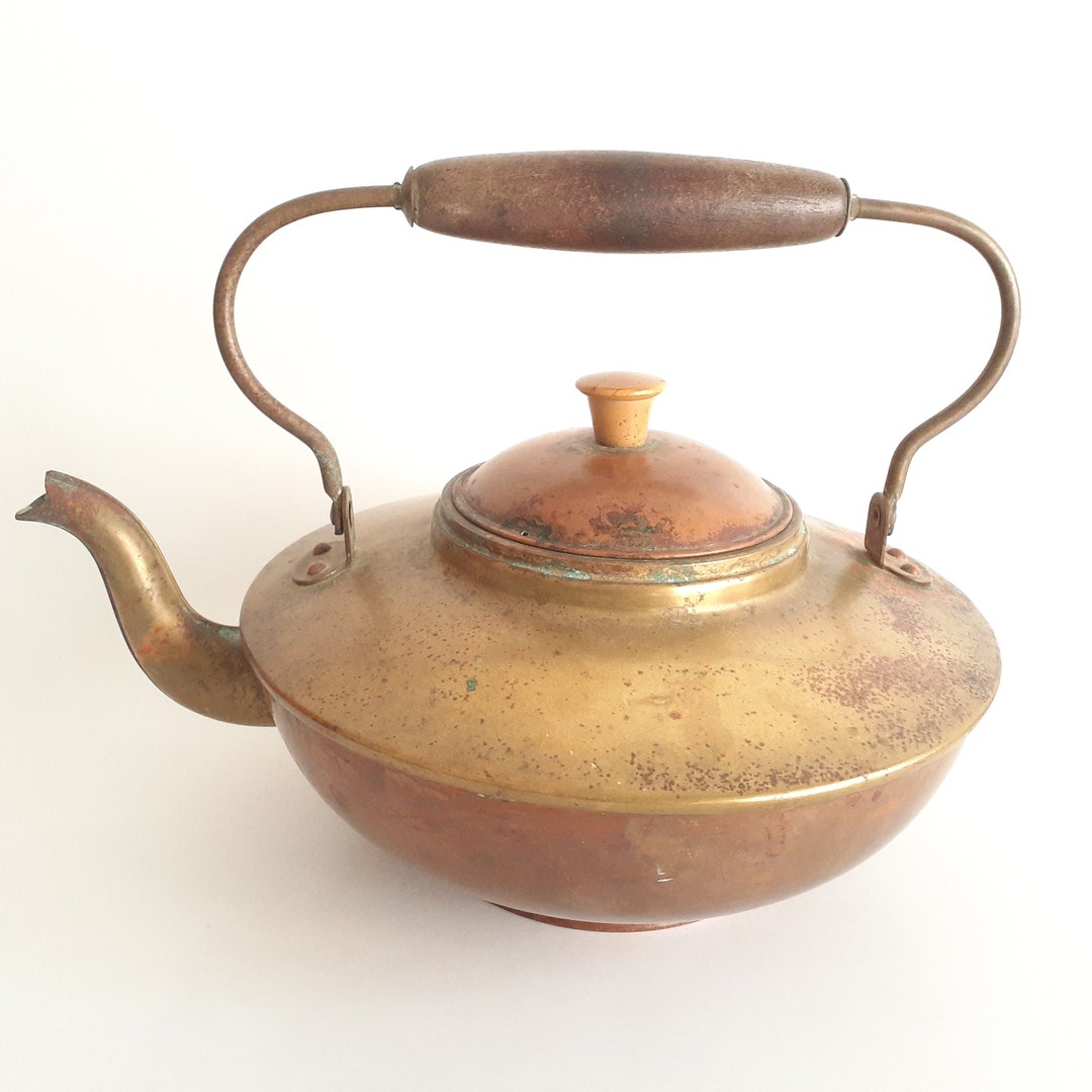 Tea Time Vintage Copper & Brass Kettle Mid Century Rustic Farmhouse ...