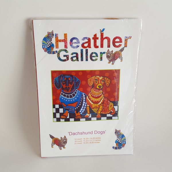 Dachshund Dogs! Heather Galler Cross Stitch Kit Colorful Stitchery