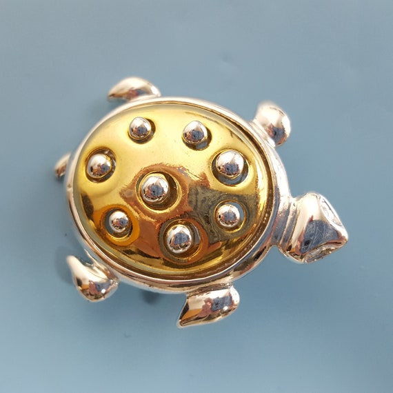 Cute Vintage Turtle Pin Brooch Gold & Silver Tone… - image 2