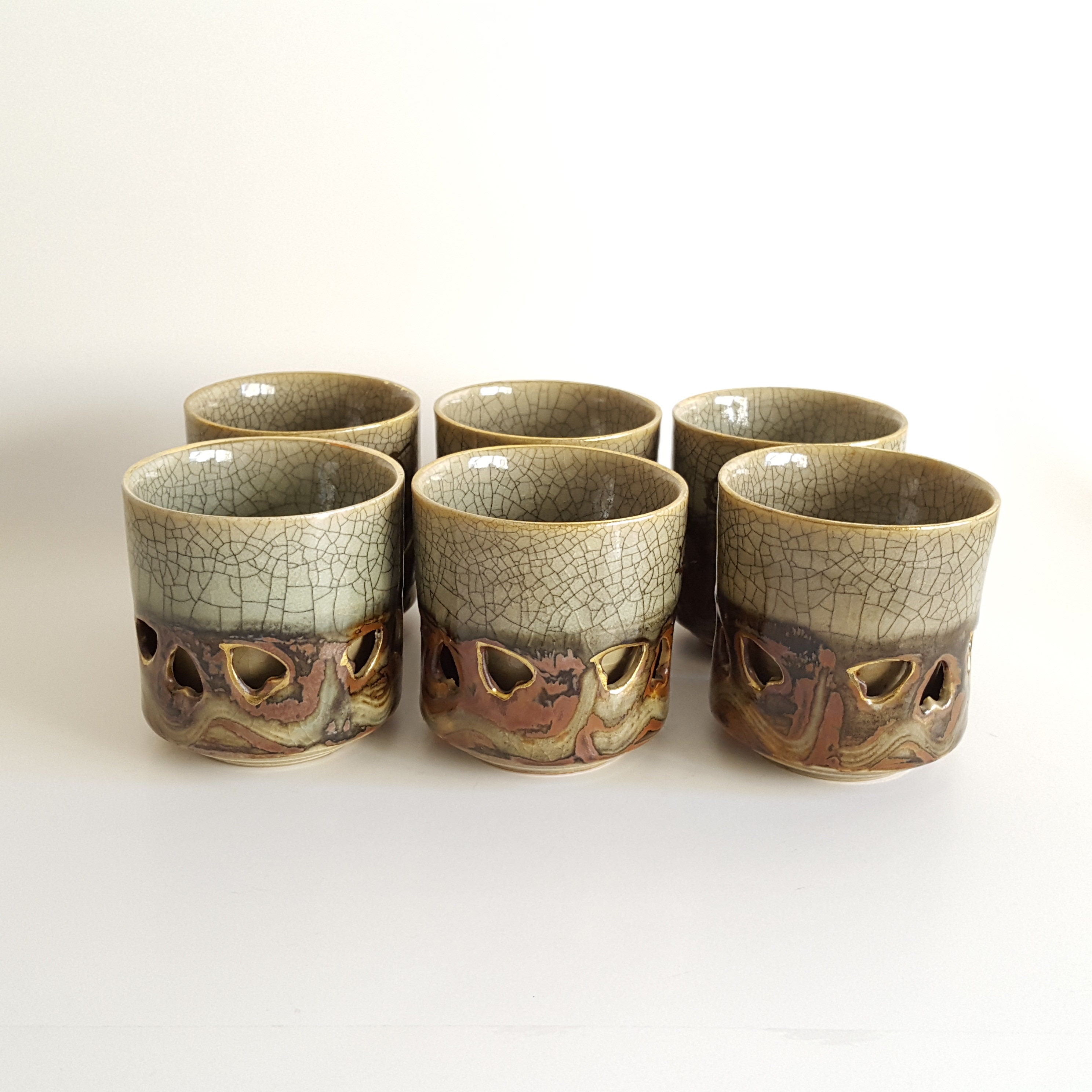 Golden Horses Somayaki Heart Tea Cups Set of 6 Double Walled