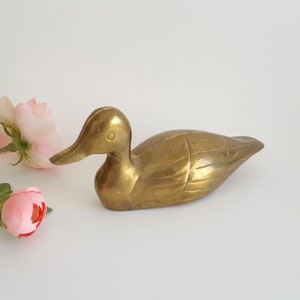Heavy Brass Duck! Vintage Figurine Gold Boho Decor 8.75&quot;