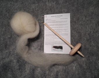 Learn to Spin Drop Spindle Kit with 0.5 oz  Coopworth Wool
