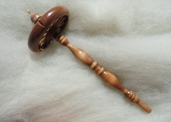 Cherry Finish Top Whorl Drop Spindle with Brass Hook