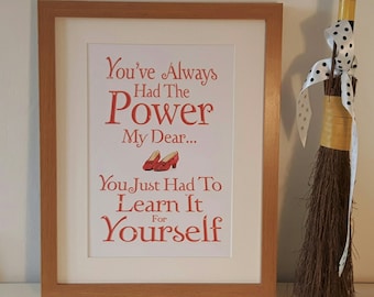 You've Always Had The Power My Dear DIGITAL A4 PRINTABLE Poster home decor, gift, the wizard of oz, glinda, inspirational quote, picture