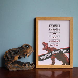 Jurassic Park inspired DIGITAL A4 PRINTABLE- Woman Inherits The Earth- Jeff Goldblum, Laura Dern, Dinosaurs, T-Rex, home decor, picture