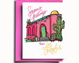 Pack of 6 LA Pink House Holiday Greeting Cards