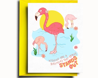 Stand Out Flamingo Birthday Greeting Card