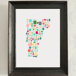 Vermont Colorful Art Print | Painterly VT Print | State Wall Art