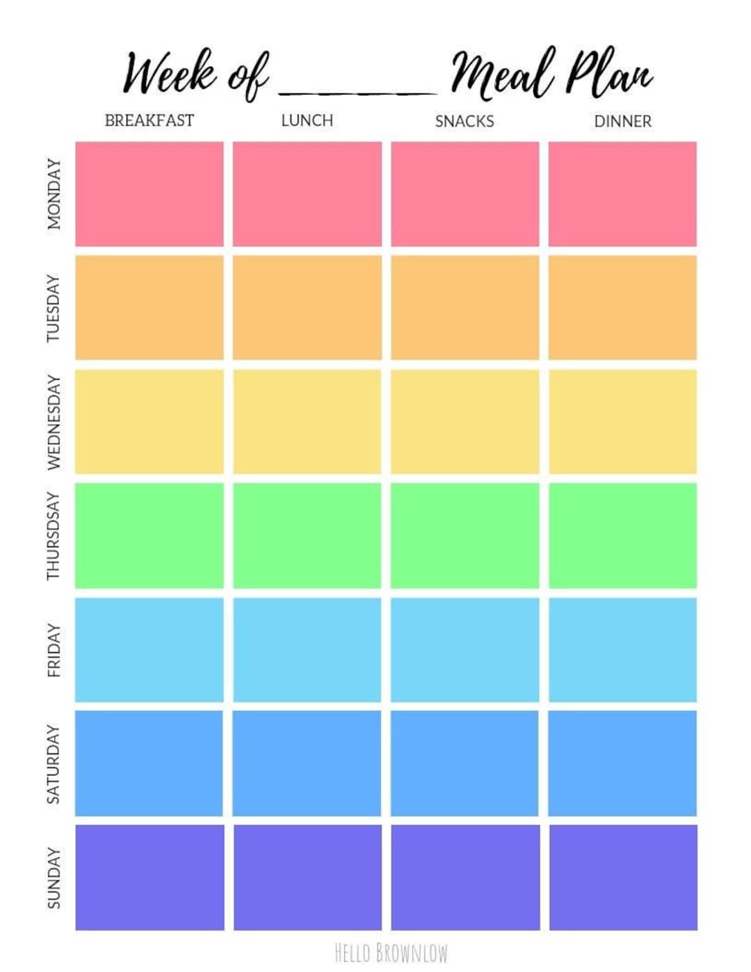 Weekly Meal Planner - Breakfast, Lunch, Snack, and Dinner Planner - 7 ...