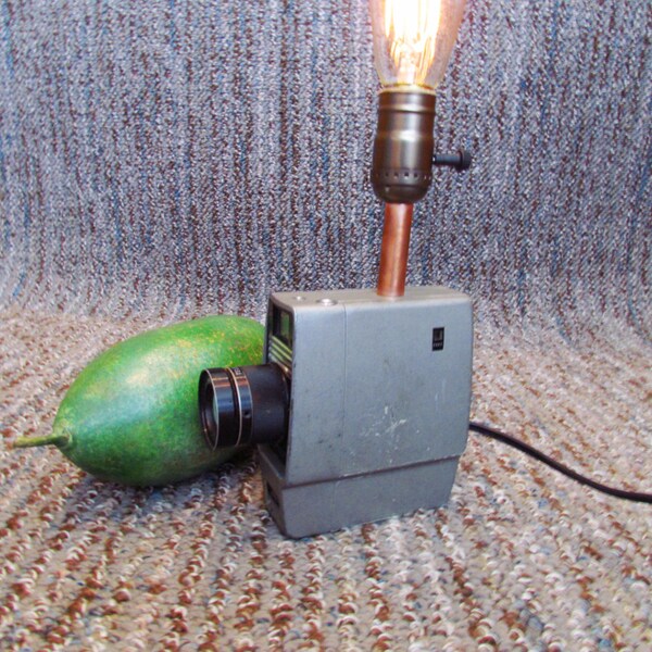 Vintage upcycled 70's 8mm Video Camera iPhone Charger and Filament Lamp