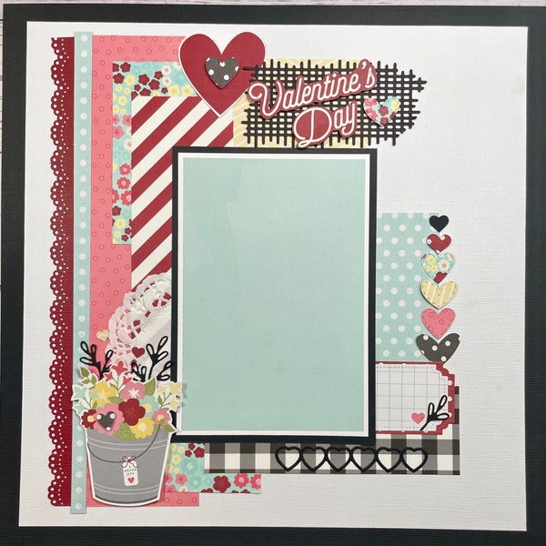 Valentine's Day Scrapbook Page  - Love Premade scrapbook page, Scrapbook Page Kit, Valentines Page Kit, Valentines Scrapbook layout