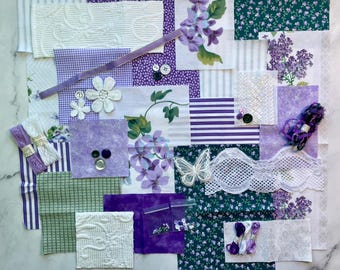 Lilac Dreams Slow Stitch Inspiration Fabric Kit - mindful sewing, fabric sew kit, fabric scrap pack, fabric bundle, junk journal fabric kit