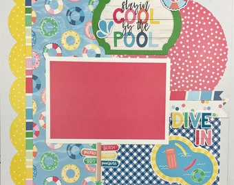 Stayin Cool by the Pool - Premade pages, page kit,2 page scrapbook kit, Scrapbook Page Kit, Summer layout, Swimming Page Kit, Pool Layout