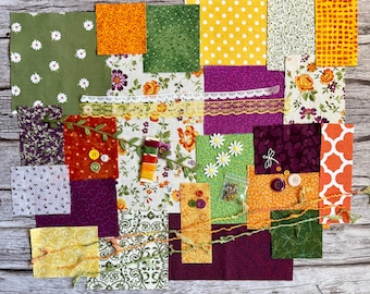 Marigold Meadow Slow Stitch Fabric Kit Collection - Curated Floral Fabric Bundle · Fabric Scraps  · Slow Stitch & Mixed Media Kit