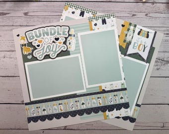 Bundle of Joy – Boy 2 page Scrapbook Layout / Baby Boy Page Kit | Premade Baby Boy Pages