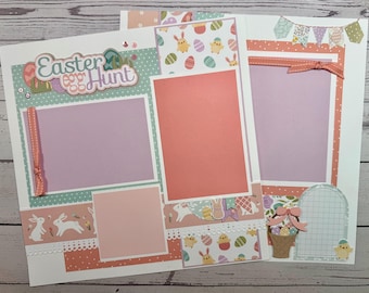 Easter Egg Hunt Premade scrapbook pages or Page Kit 12x12 scrapbook layout, scrapbook kit, Easter Premade Pages, Easter Page Kit