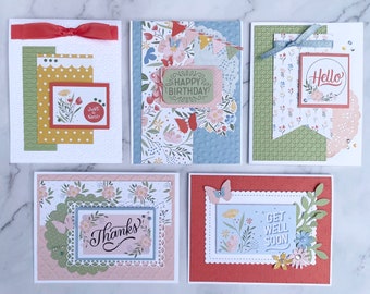 Enchanted Blooms Premade Card Set of 5 cards  - Cards for her, Hello Card, Thank you card, birthday card, predesigned cards