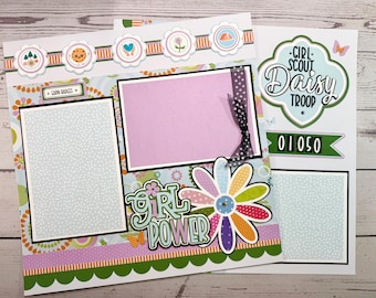 Daisy Girl Scout Troop  - 2 page layout, Girl Scout premade scrapbook pages, scrapbook page kit, Daisy Girl Scout layout, Girl scout Page
