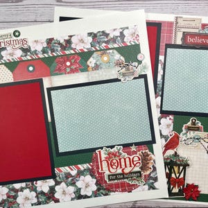 Hogar para las fiestas: páginas de álbum de recortes prefabricadas de Feliz Navidad, diseño de álbum de recortes de 12 x 12, kit de páginas de álbum de recortes, kit de páginas navideñas simples