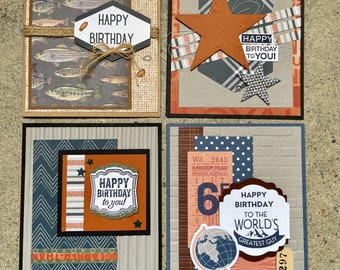 Slate and Steel Premade Cards Set of 4 cards Masculine Cards, Cards for Men, Card kit for Men, Cards for Him, Birthday Cards for him