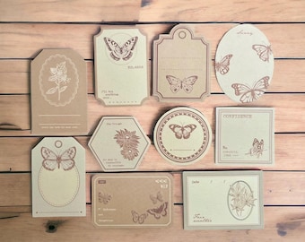 Vintage Butterfly Tags & Label Set | 10 Piece Cardstock Embossed Labels for Scrapbooking, Journaling, Card Making, DIY Crafts