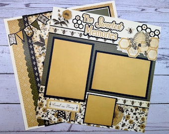 The Sweetest Memories Scrapbook Layout | Honeybee Page Kit | Bee Themed Scrapbook Pages | 2 Page Premade Scrapbook Kit