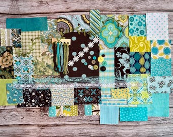 Tidepool Garden Fabric Kit - Slow Stitch, mindful sewing, fabric scrap pack, fabric bundle, junk journal fabric