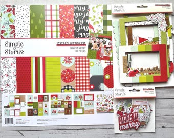 Simple Stories Simple Make It Merry - Paper Collection with Cardstock Stickers, Bits & Pieces, Set of Chipboard Frames, Christmas Collection