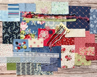 Bluebell Cottage Fabric Scrap Bundle – Vintage Floral Fabric Kit for Junk Journals, Quilting & Slow Stitching