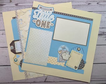 Hello Little One- scrapbook page kit, premade scrapbook kit, 12x12 premade page kit, baby boy premade scrapbook pages, baby scrapbook layout