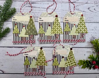 Set of 5 Handmade Christmas Tree Gift Tags Set
