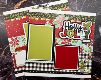 Holly Jolly Christmas - Premade scrapbook pages or Page kit