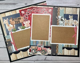 Petting Zoo- Premade scrapbook pages, page kit, scrapbook kit, Scrapbook Page Kit, 2 page layout, Petting Zoo layout, Farm animal Page Kit